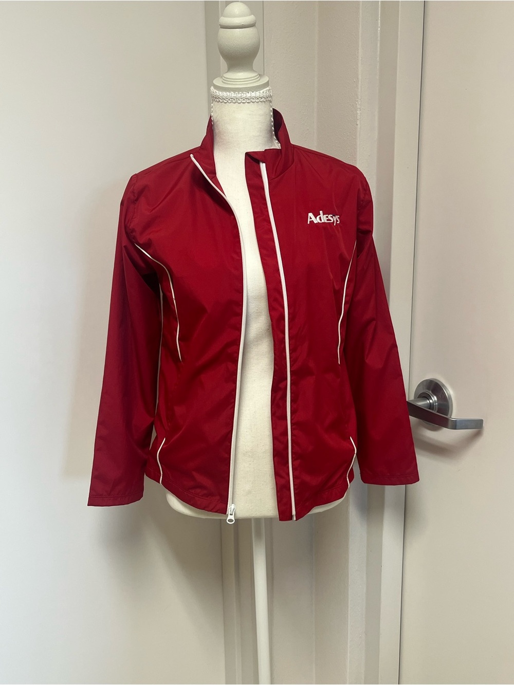 Lands' End Red Lightweight Zip-Front Utility Jacket with White Piping